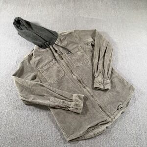 Tony Hawk Corduroy Hoodie Jacket Mens Small Gray‎ Zip Front Hood